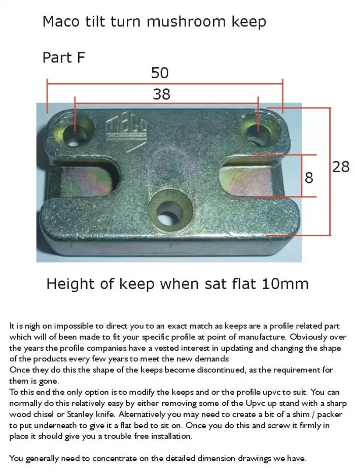 Maco Mushroom 'IS' Cam Tilt Turn Striker Keep Plate (Part F) - Image 3