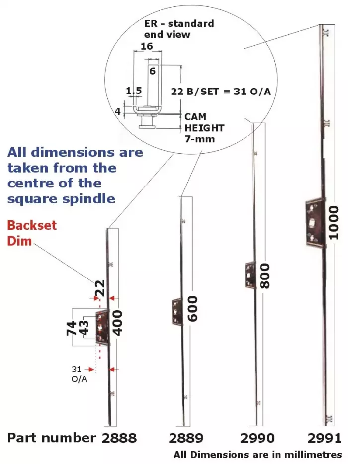 Mila Offset Window Lock Rod 22mm Backset 400 – 1000mm U Rail Track - Image 4