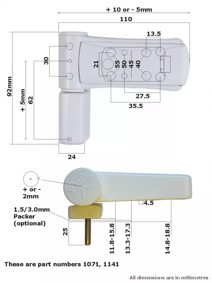 Heavy Duty 3D140 Flag Door Hinge 110mm White Brown Gold Chrome - Image 7